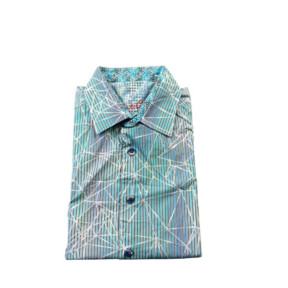 Robert Graham Blue Brown Striped Geometric Men's S/S Button Front Size Small